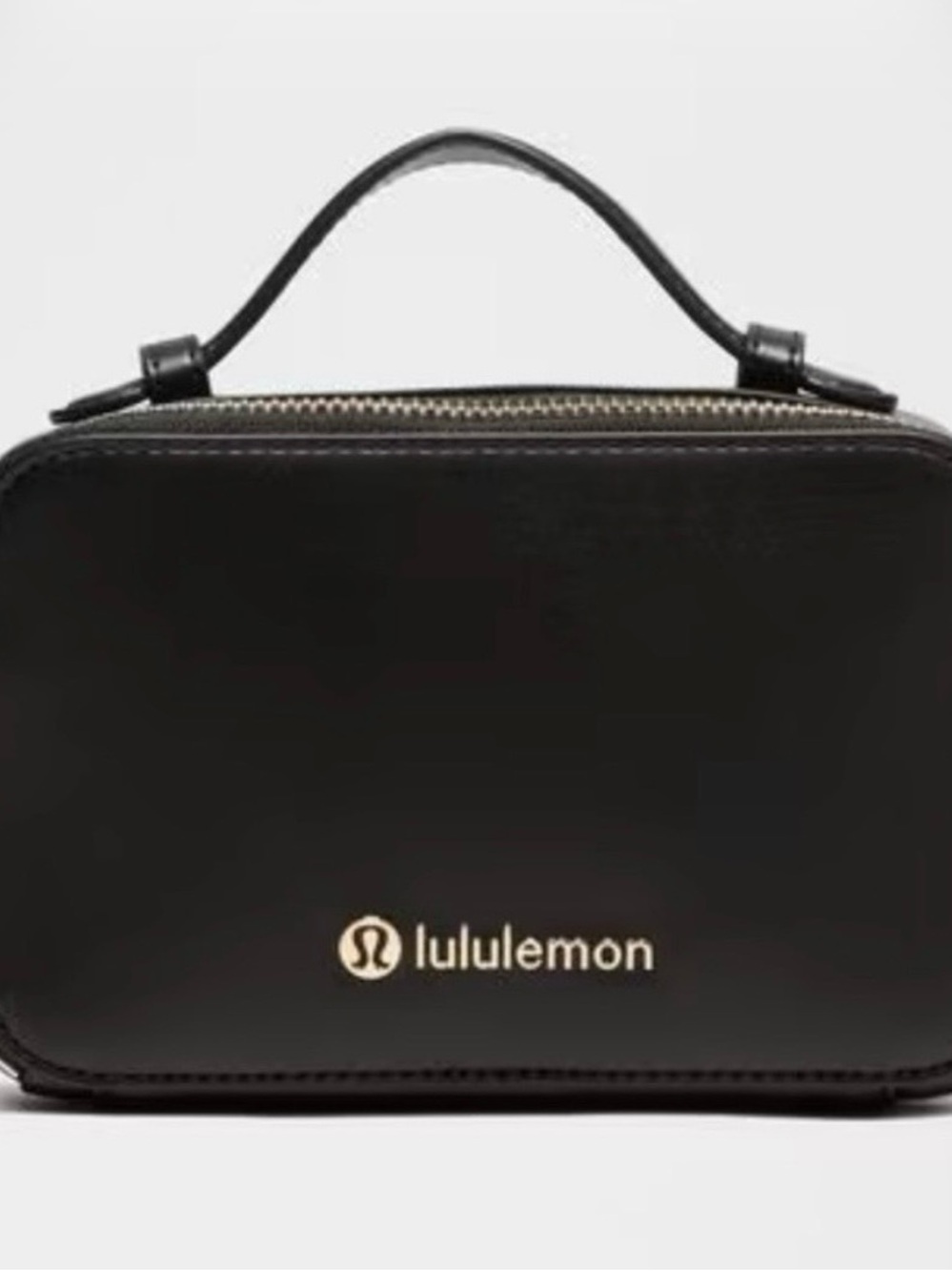lululemon camera crossbo black leather alternative with gold logo